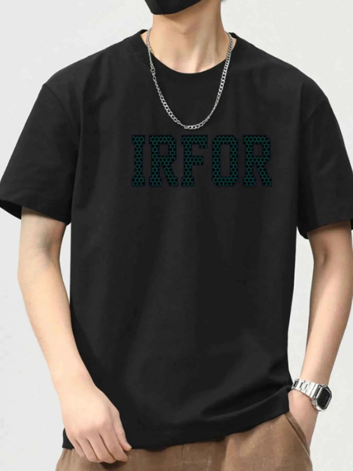 Men's Plus Size IRFOR Letter Graphic Round Neck T-Shirt