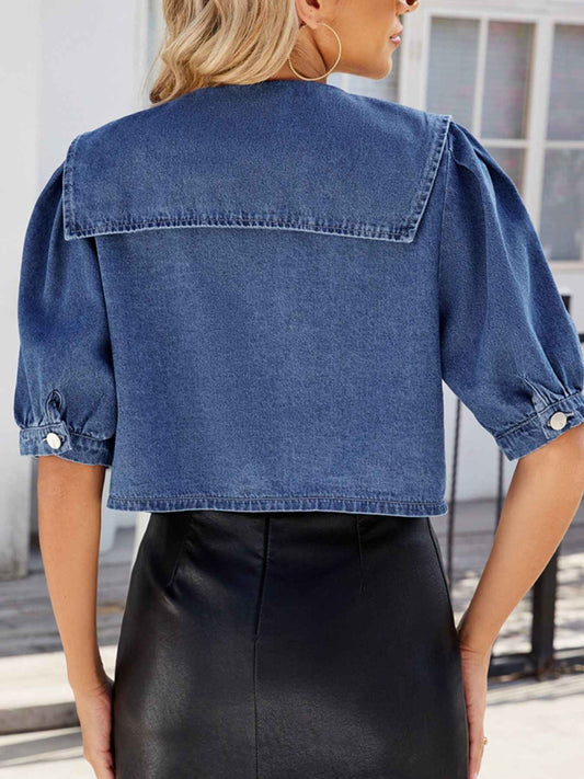 Button Up Puff Sleeve Denim Top