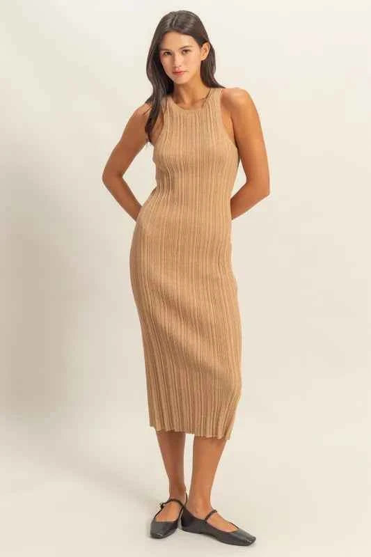 HYFVE Round Neck Bodycon Ribbed Knit Dress