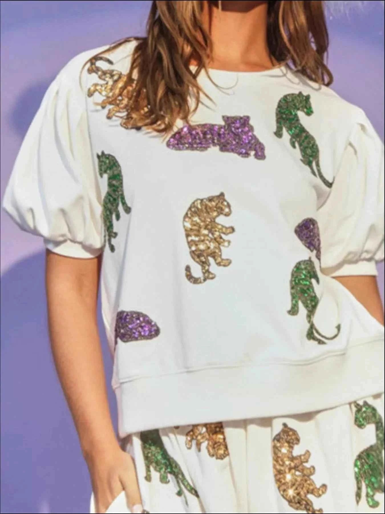 Sequin Round Neck Top and Shorts Set