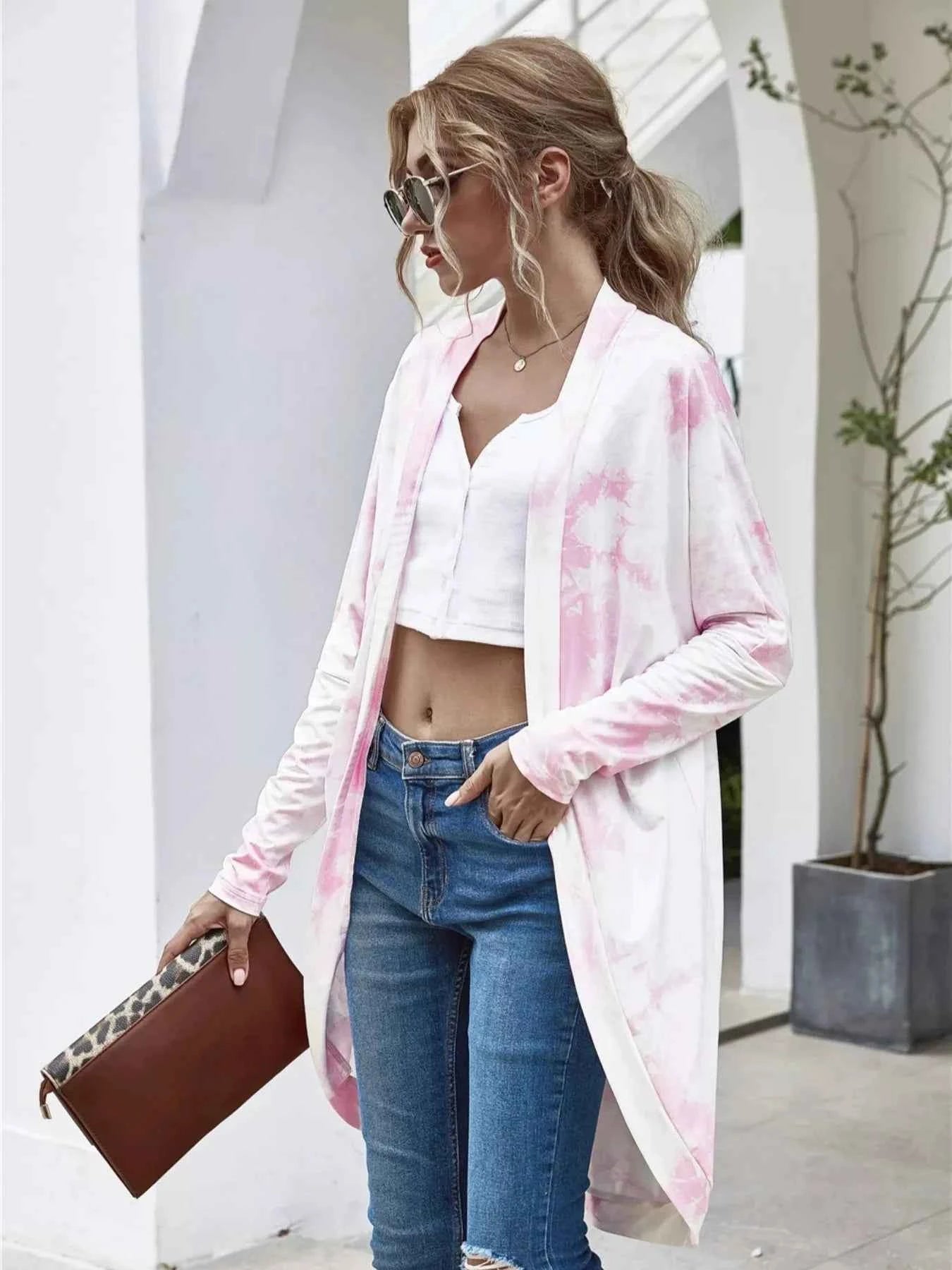 Tie-Dye Oversized Open Front Cardigan
