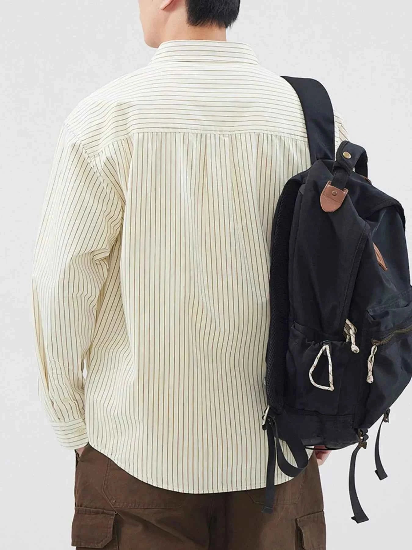 Men's Plus Size Striped Button-Up Long Sleeve Shirt