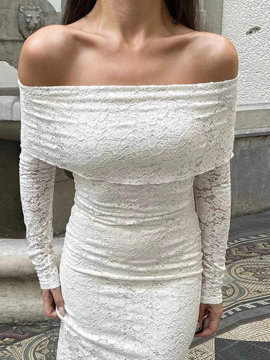 Elegant Off-Shoulder Lace Maxi Bodycon Dress