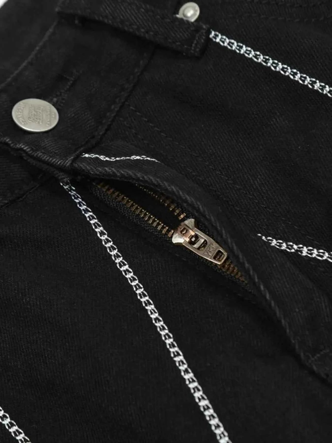 Men's Spider Web Embroidered Flared Jeans
