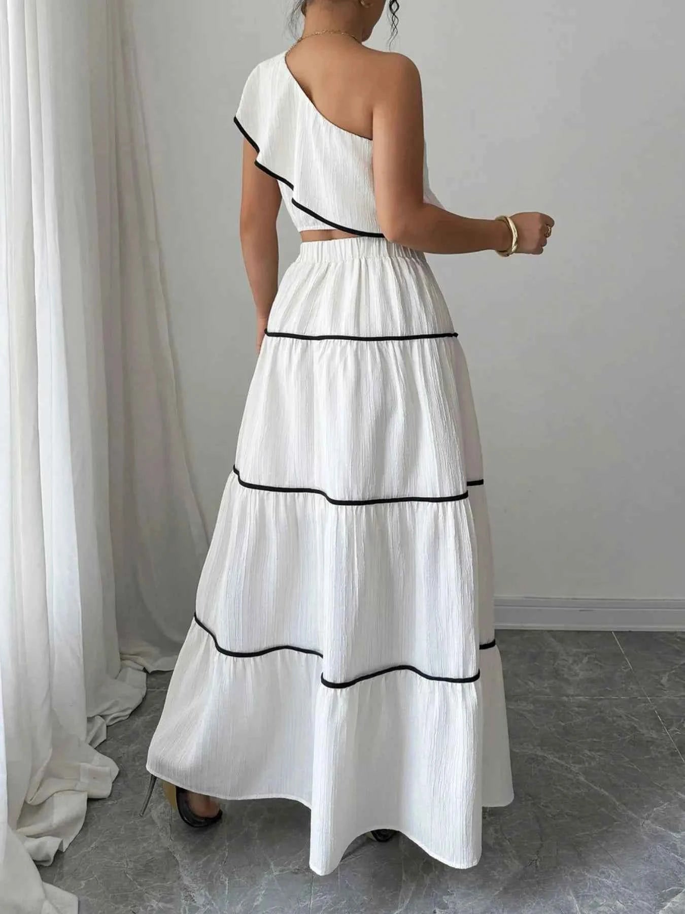 One-Shoulder Ruffle Top and Skirt Two-Piece Set
