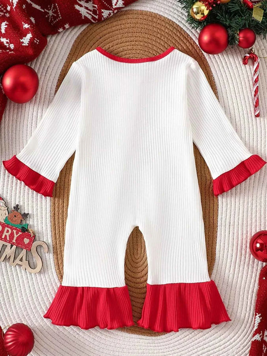 Children's Christmas Ruffle Trim Ribbed Jumpsuit