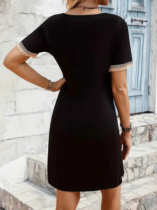 Boho Lace Trim V-Neck Mini Dress