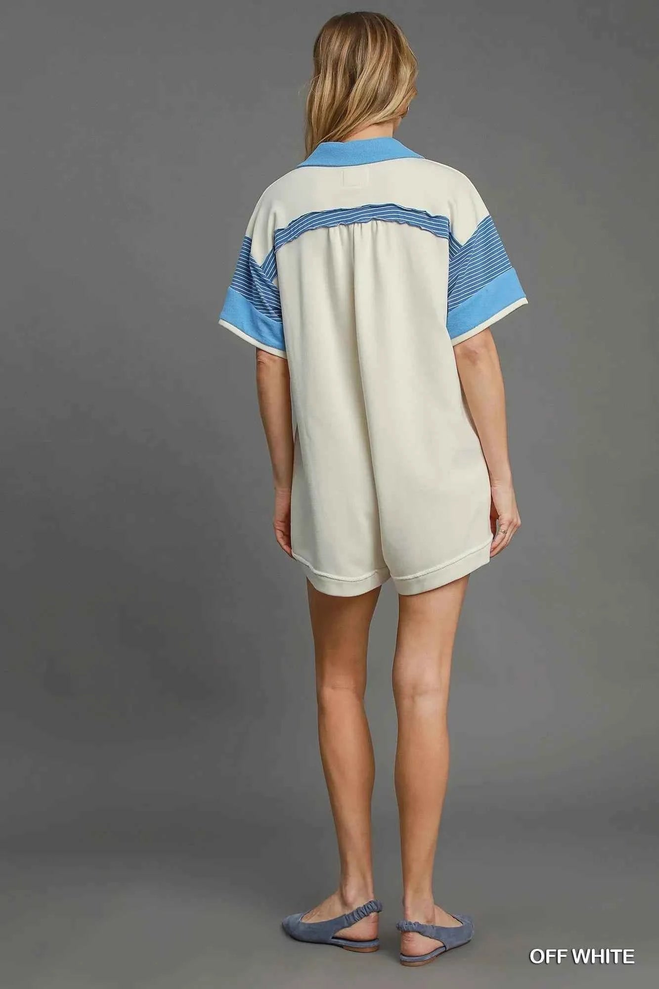 Umgee French Terry Collared Colorblock Romper