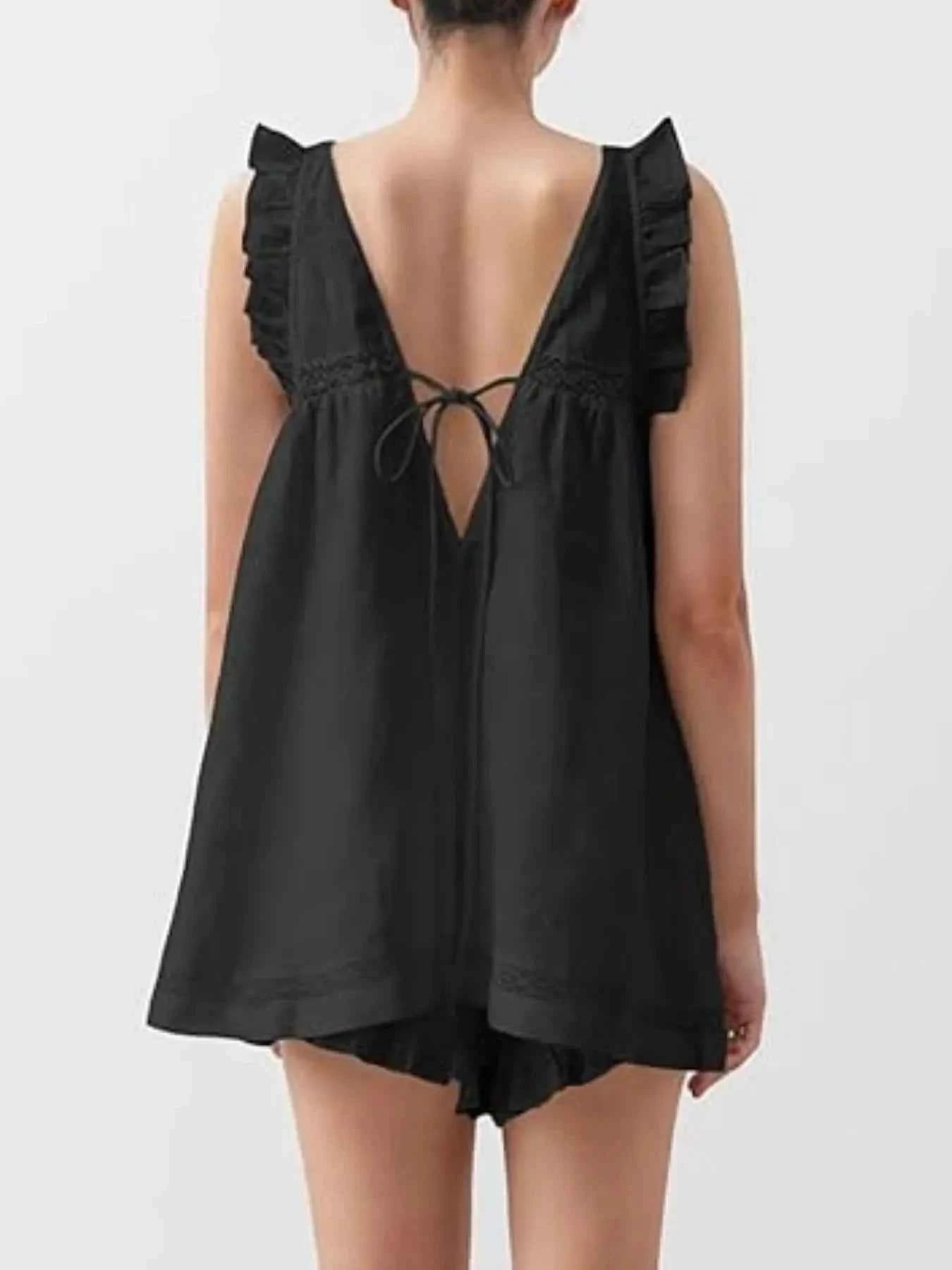 Ruffled V-Neck Top and Shorts Set