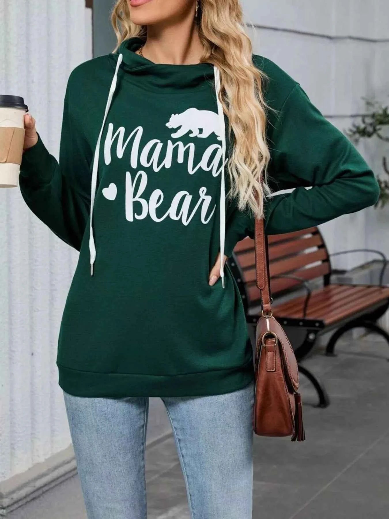 Contrast Letter Graphic Drawstring Long Sleeve Hoodie