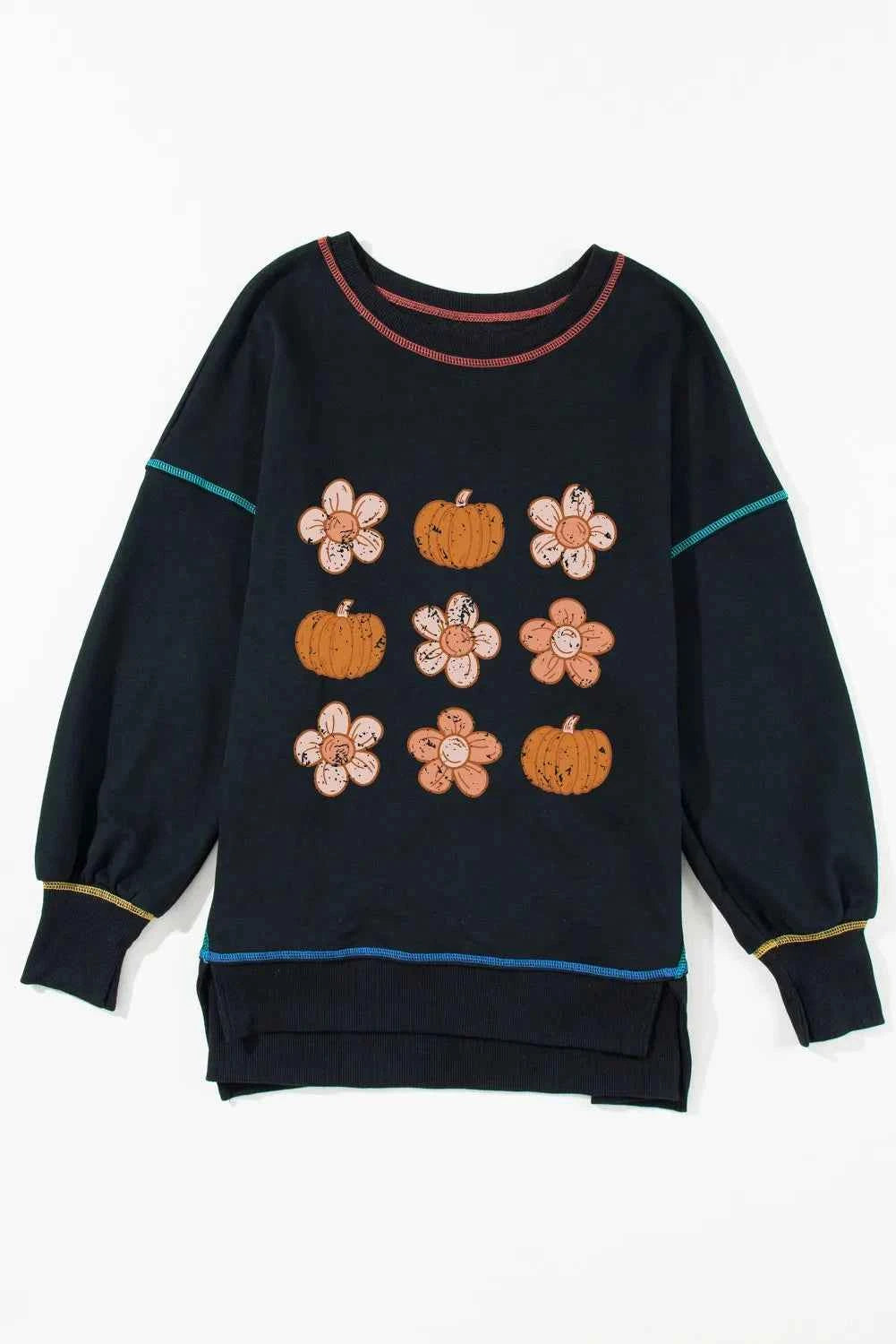 Pumpkin & Flower Graphic Long Sleeve Sweatshirt