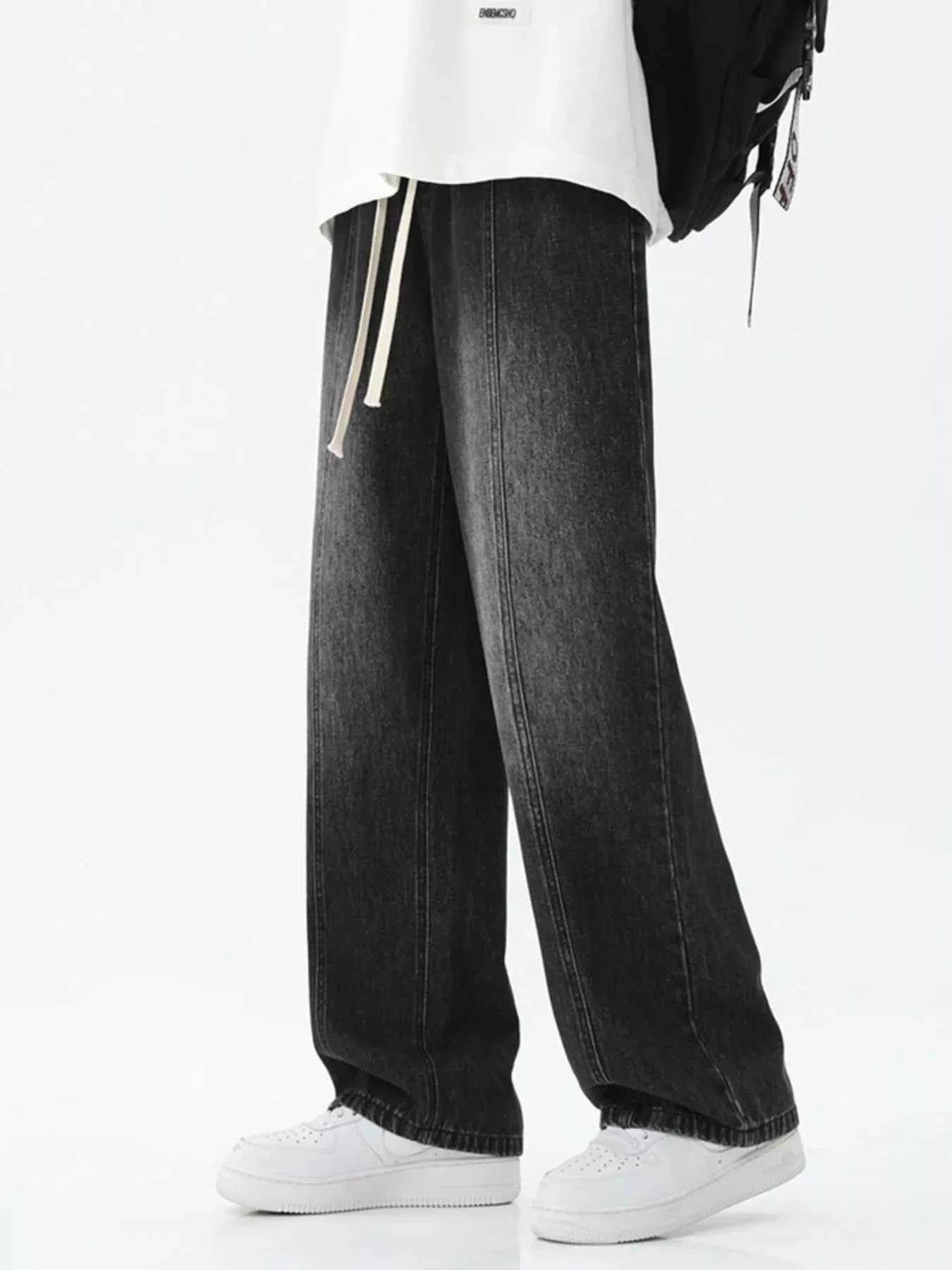 Men's Full Size Relaxed Fit Wide Leg Drawstring Jeans Plus Size
