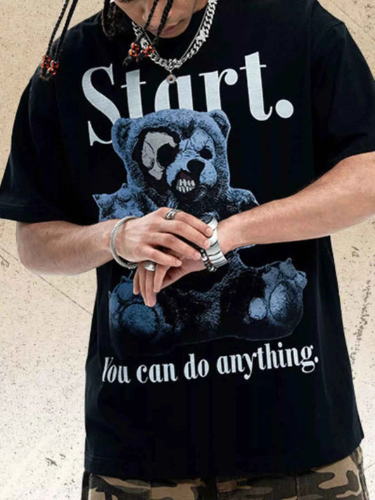 Men's Teddy Bear Graphic Round Neck Oversized T-Shirt