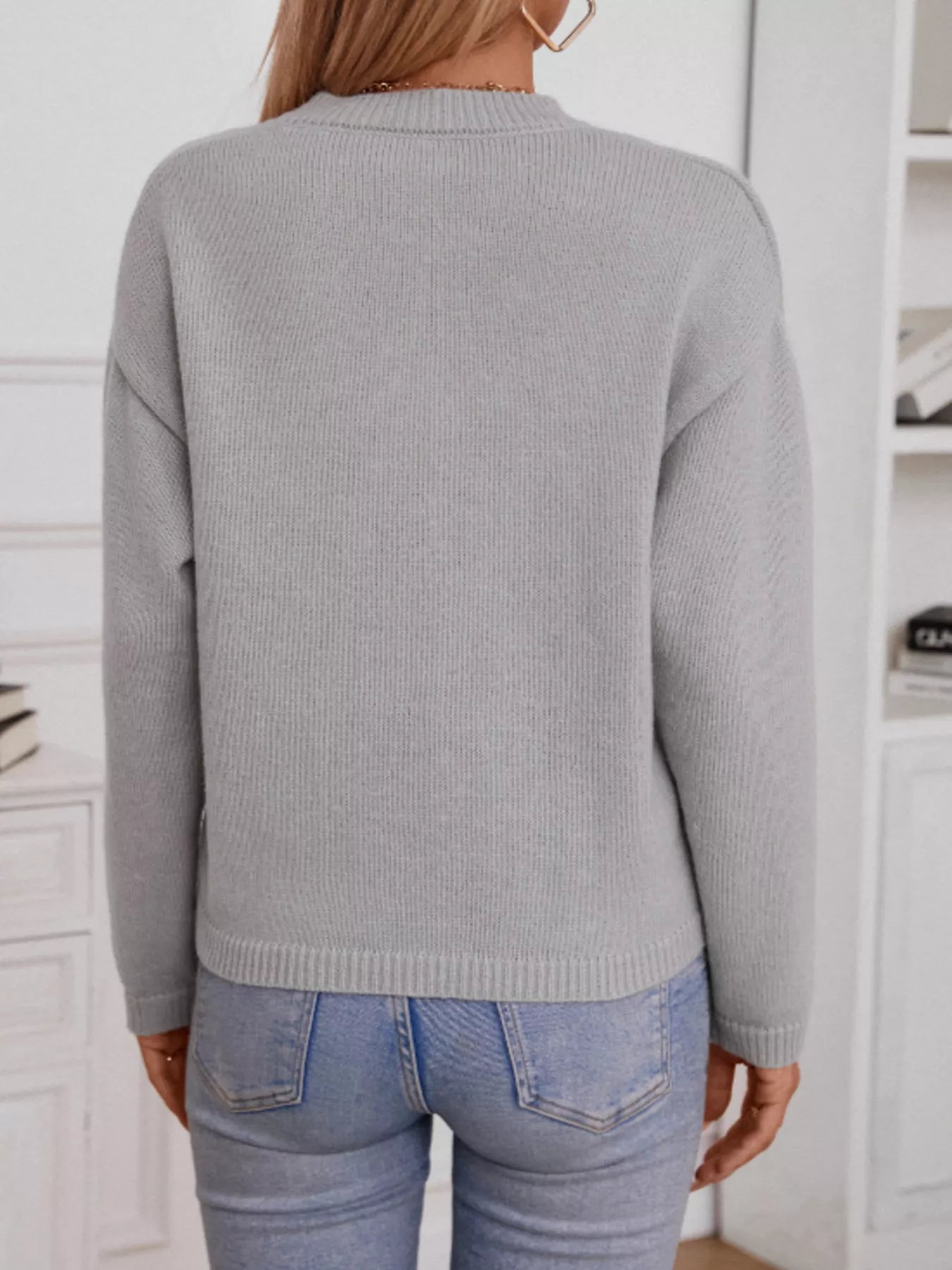 Notched Dropped Shoulder Sweater