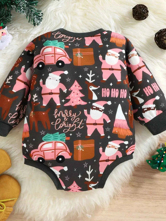 Children's Christmas Print Long Sleeve One-Piece Bodysuit