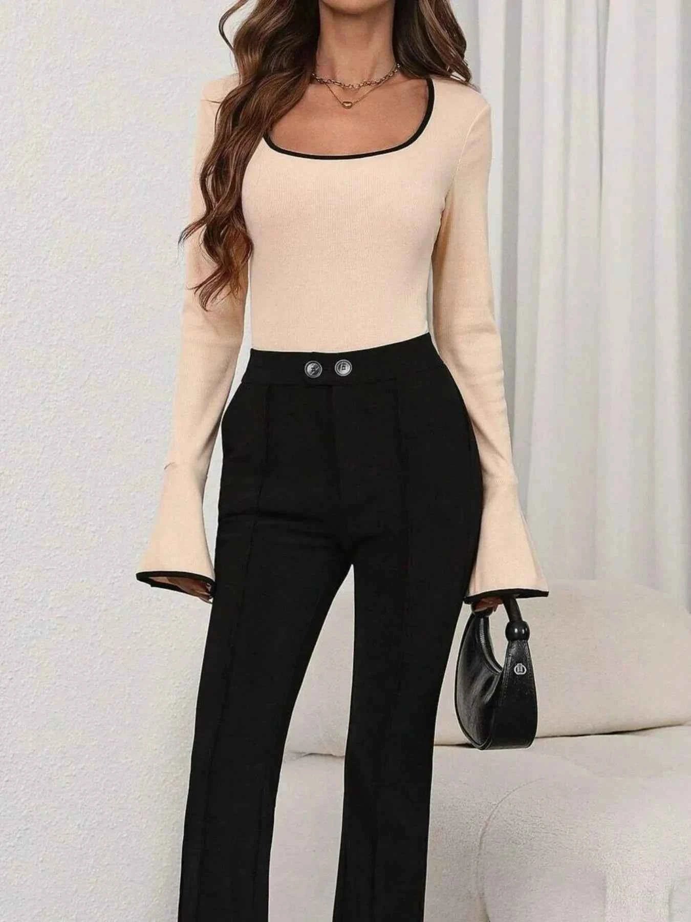 Long Sleeve Bodysuit with Contrast Trim