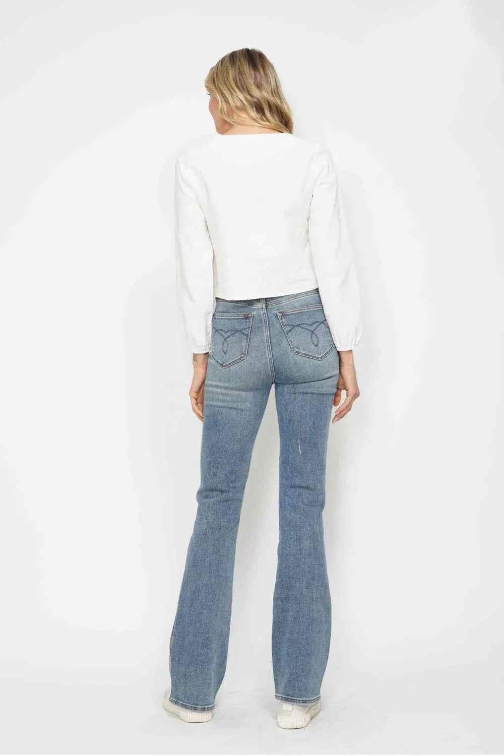 Judy Blue Full Size Tummy Control Back Embroidered Pocketed Bootcut Jeans Plus Size