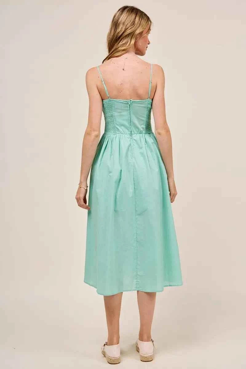 SO ME Smocked Sleeveless Casual Everyday Dress With Slit