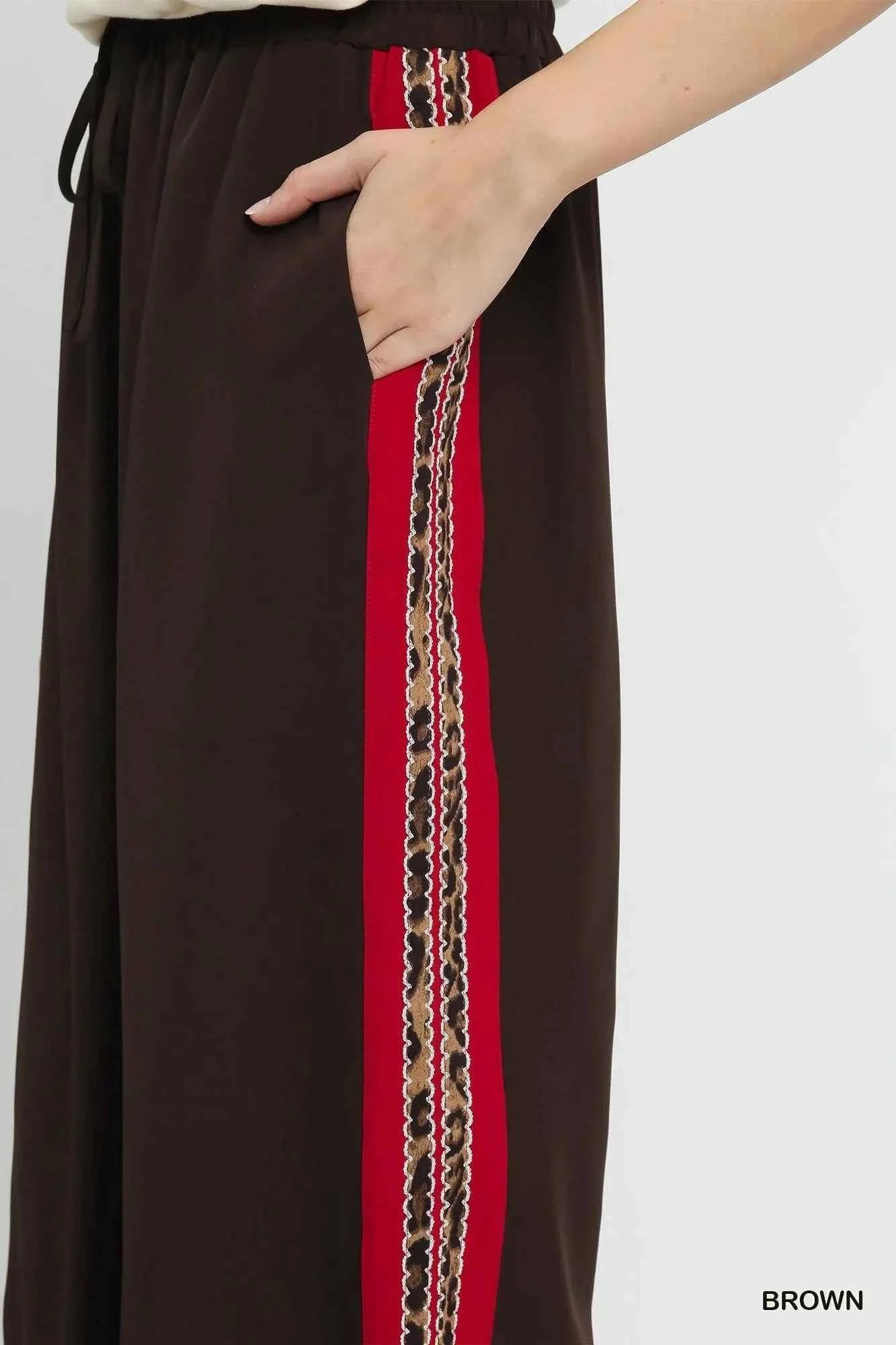 Umgee Wide Leg Pants with Contrast Side Trim