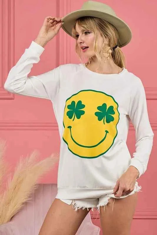 BiBi Smile Face Graphic Round Neck Long Sleeve Top