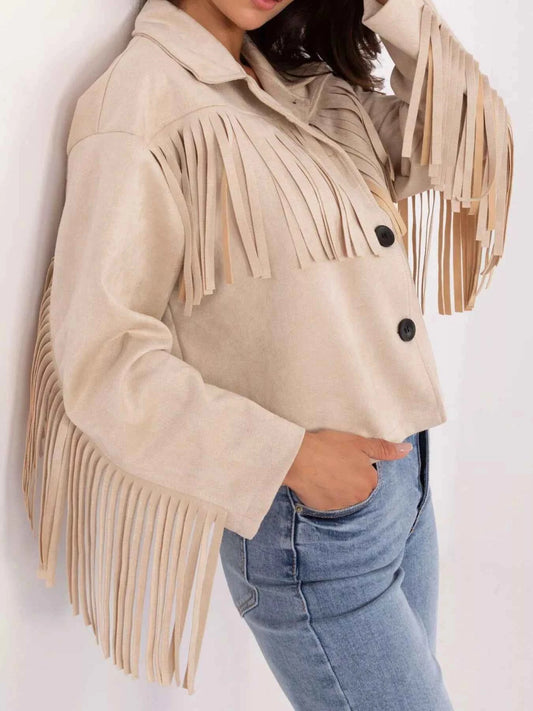 Fringe Button Up Suede Jacket