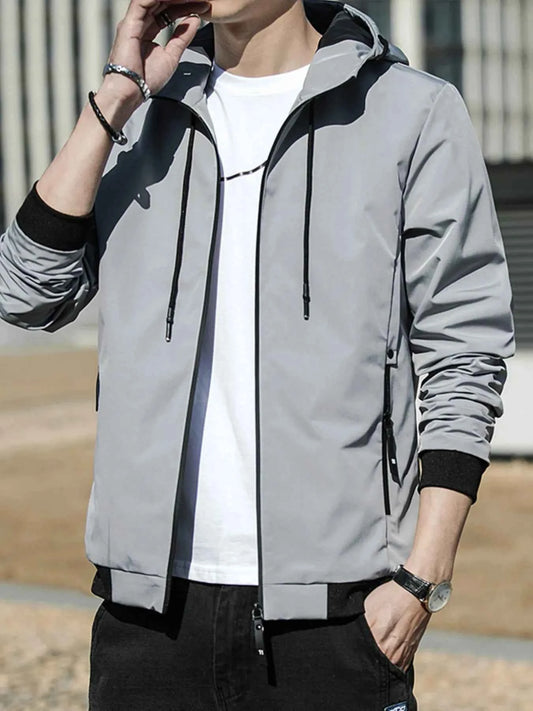 Men's Plus Size Drawstring Zip Up Long Sleeve Hooded Jacket