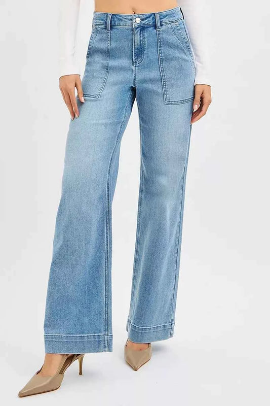 RISEN Full Size High Rise Straight Leg Jeans with Front Pockets Plus Size