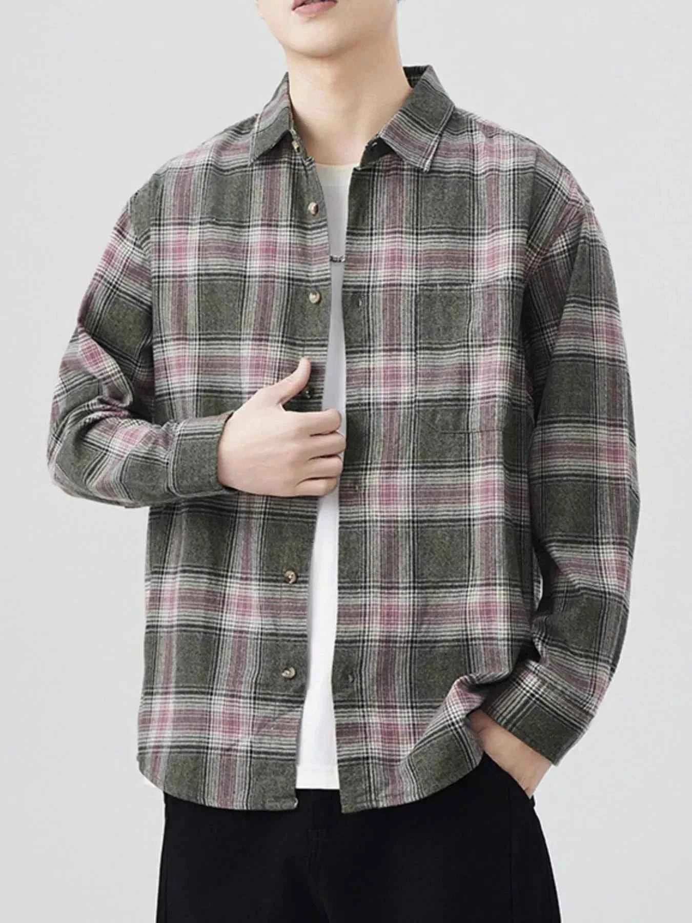 Men's Plus Size Plaid Button Up Long Sleeve Shirt