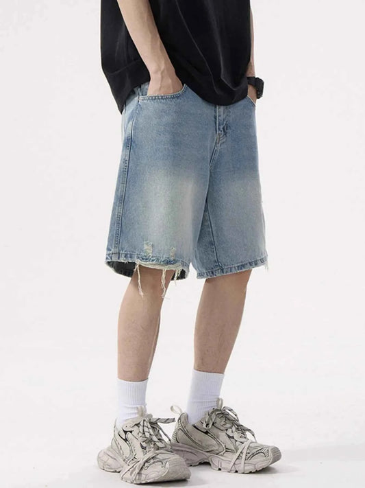 Men's Distressed Wide Leg Denim Shorts