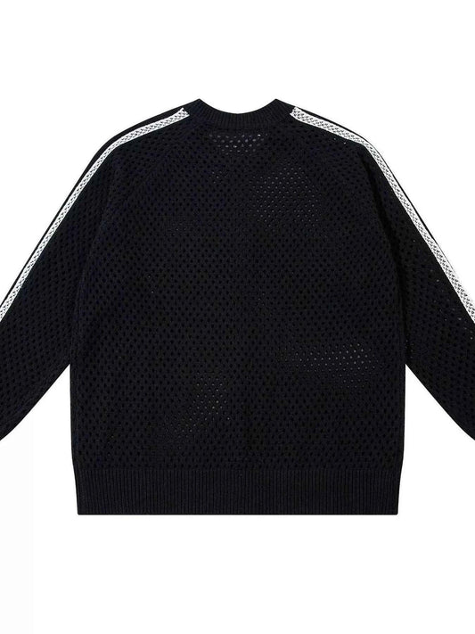 Men's Openwork Contrast Stripe Zip Up Long Sleeve Jacket