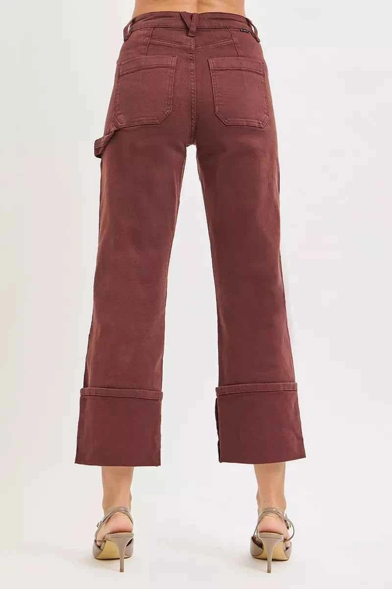 RISEN Full Size High Rise Wide Straight Cuffed Patch Jeans Plus Size