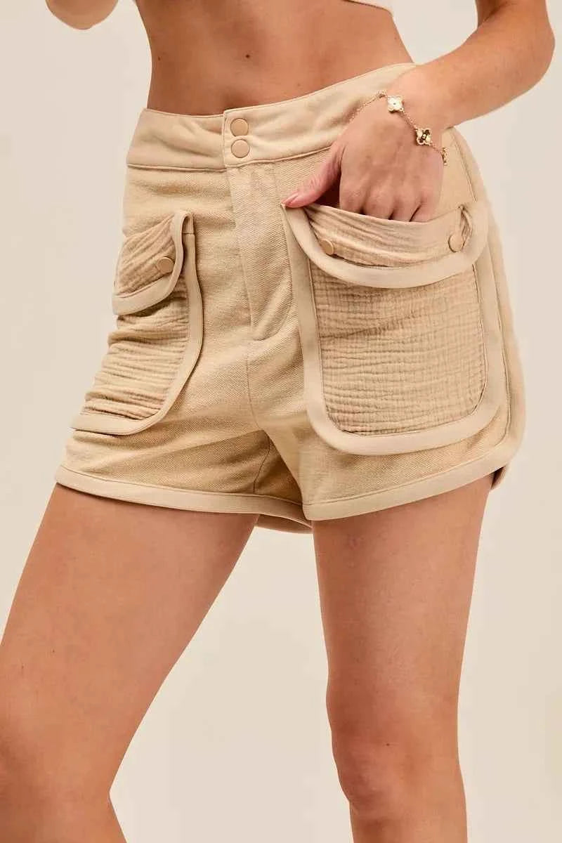 SO ME Mineral Washed Terry High Rise Cargo Shorts
