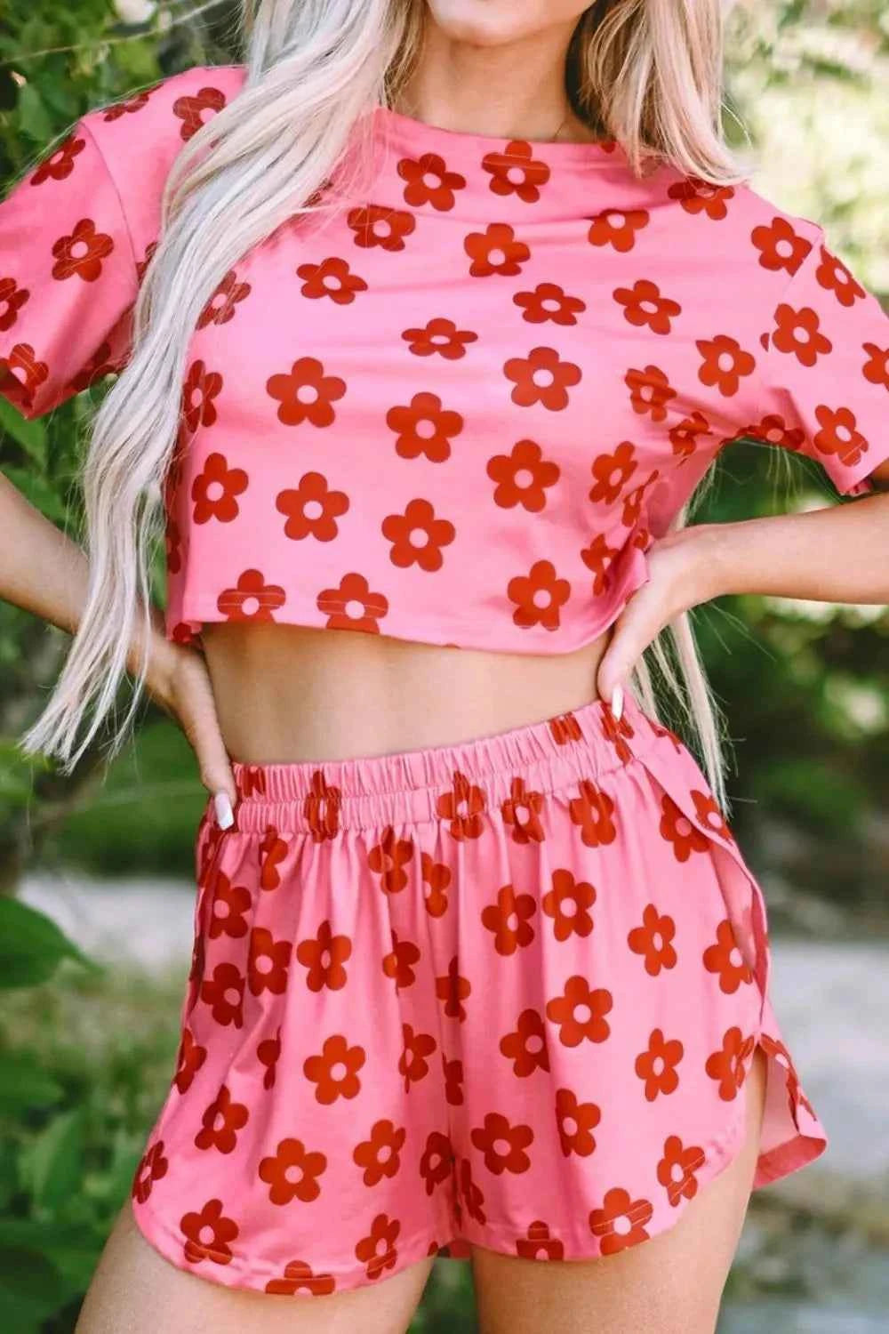 Floral Cropped Tee and Shorts Lounge Set