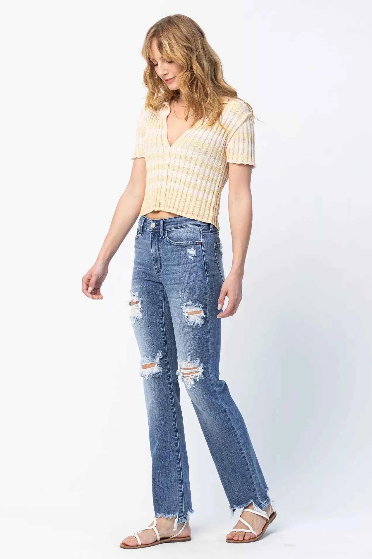 Judy Blue Full Size Mid Rise Destroy Straight Jeans Plus Size