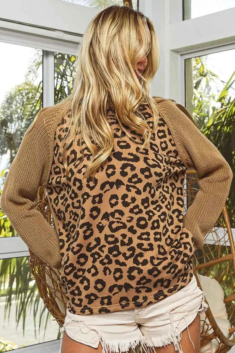 BiBi Leopard Pattern Front Raglan Sleeve Sweater