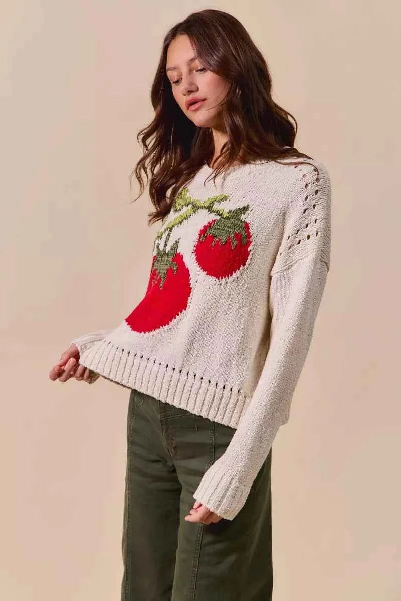 SO ME Vegetable Round Neck Long Sleeve Sweater