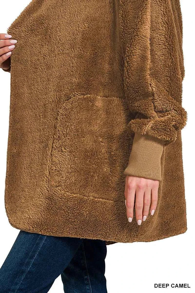 Zenana Hooded Faux Fur Jacket with Pockets