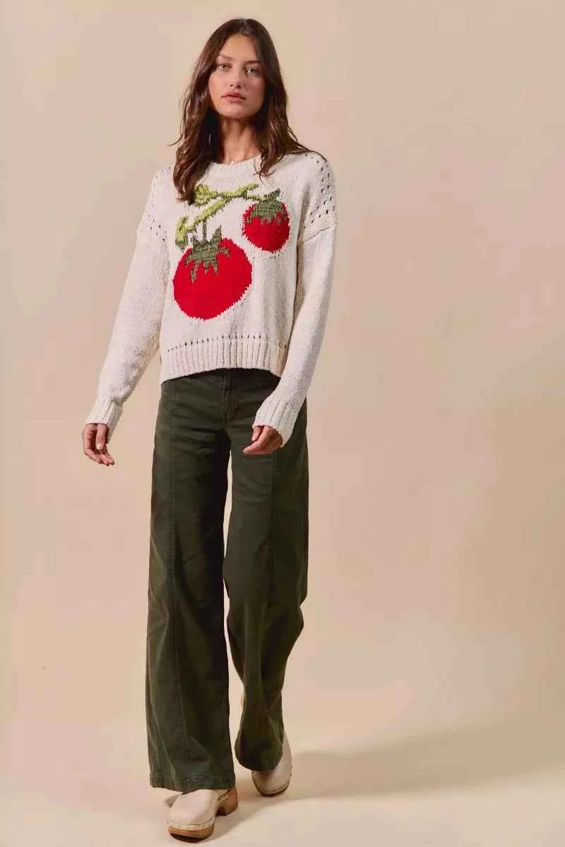 SO ME Vegetable Round Neck Long Sleeve Sweater