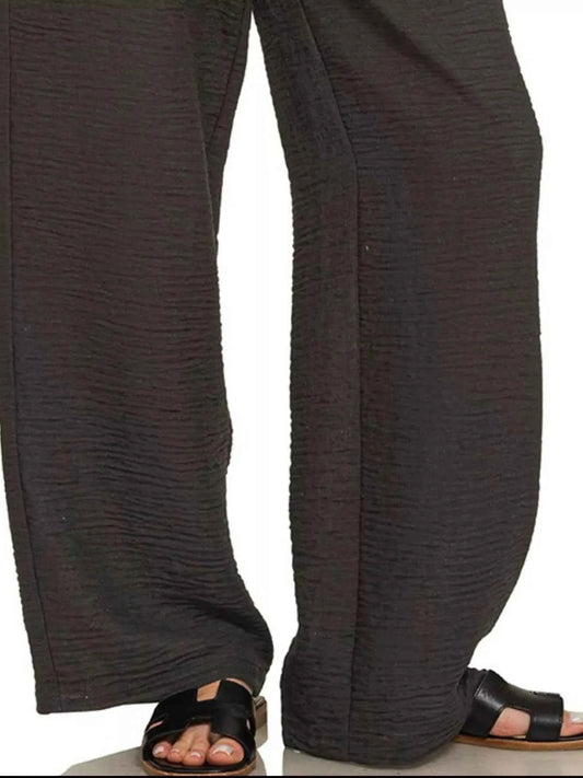 Zenana Woven Crepe Elastic Band Pants