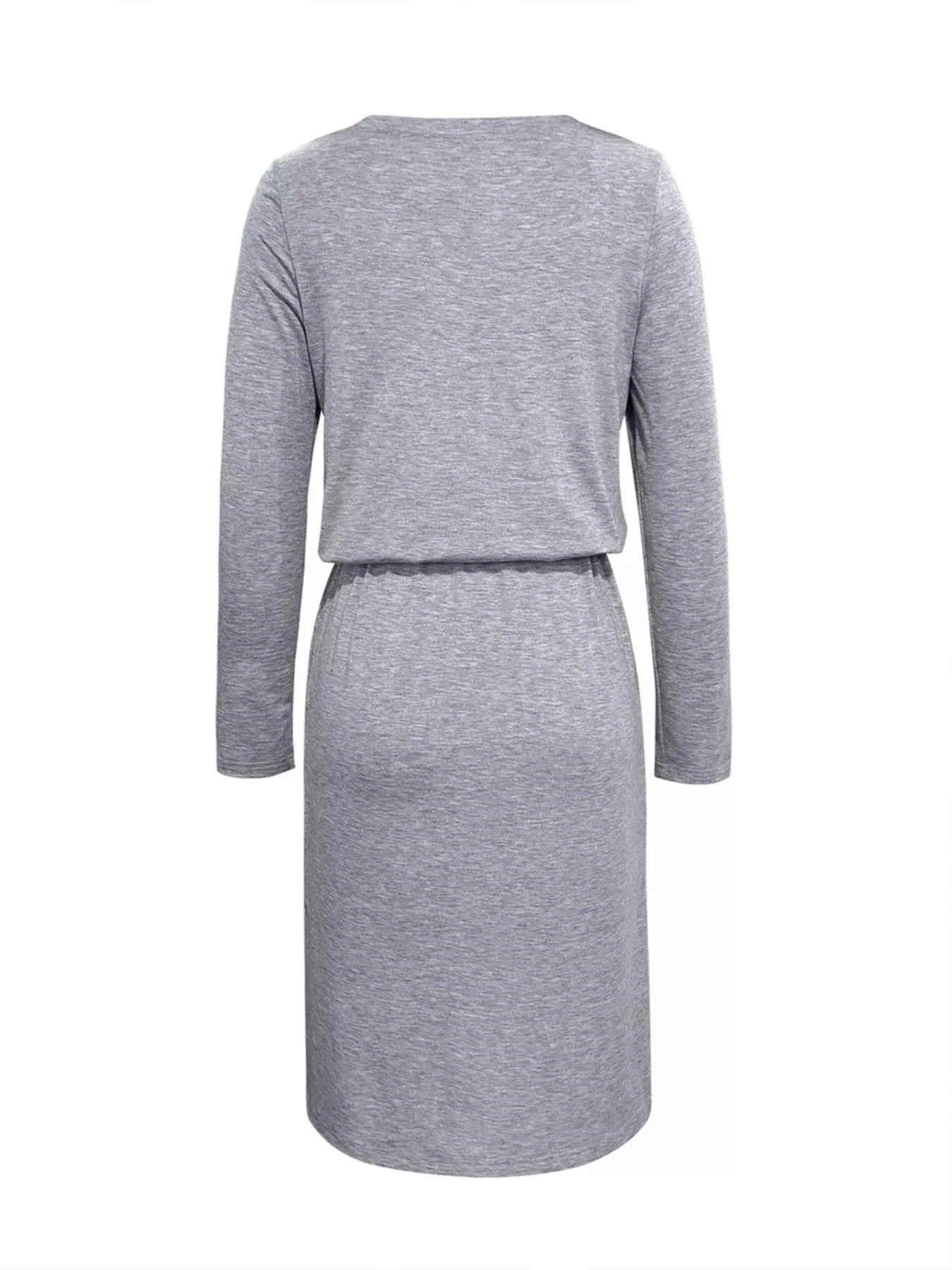 Long Sleeve Drawstring Midi Dress