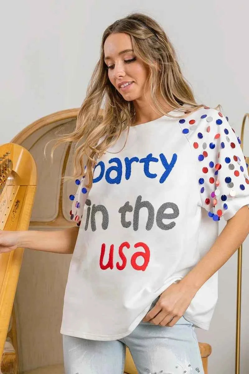 BiBi Party In The Usa Spangle Puff Sleeves Top