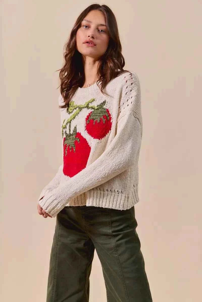 SO ME Vegetable Round Neck Long Sleeve Sweater