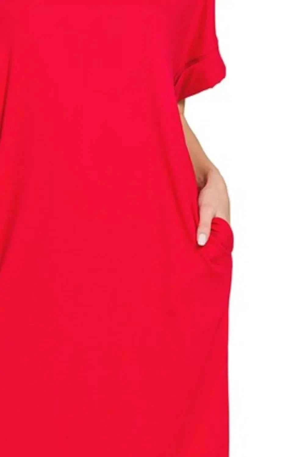 Zenana Rolled Short Sleeve Round Neck Dress