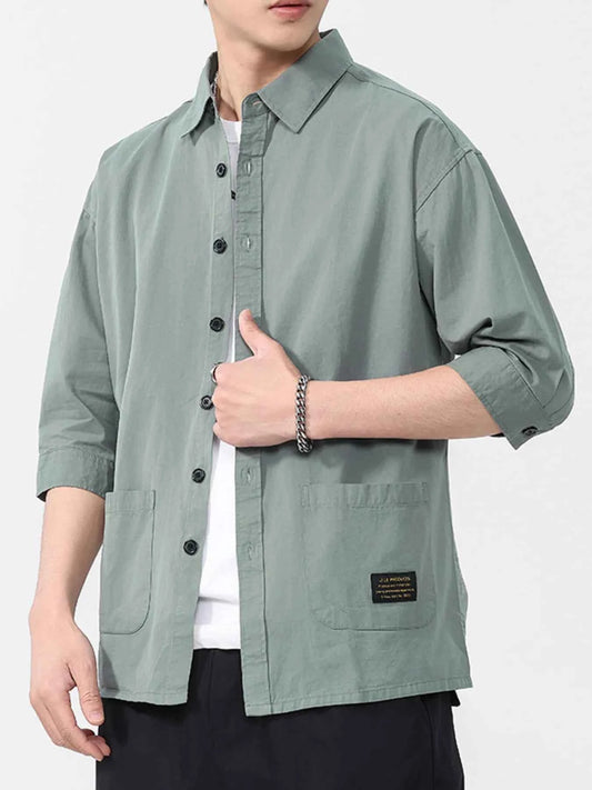 Men's Plus Size Button Up 3/4 Sleeve Shirt