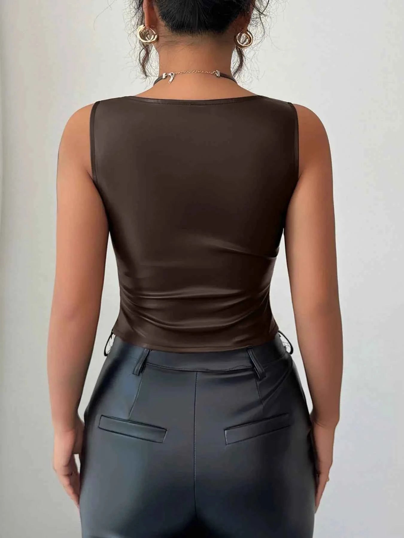 Leather-Look Ruched Tank