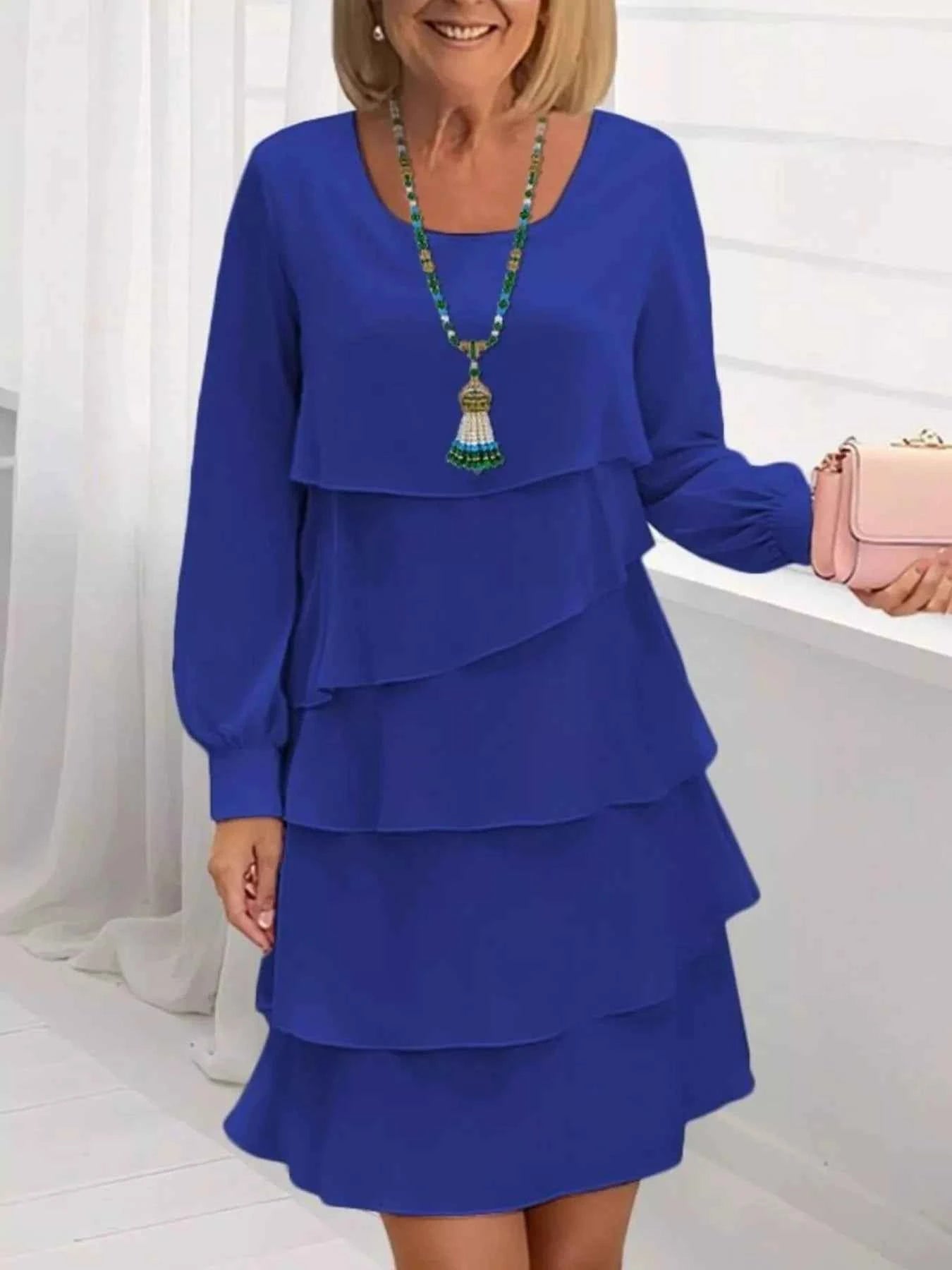 Full Size Layered Long Sleeve Mini Dress Plus Size