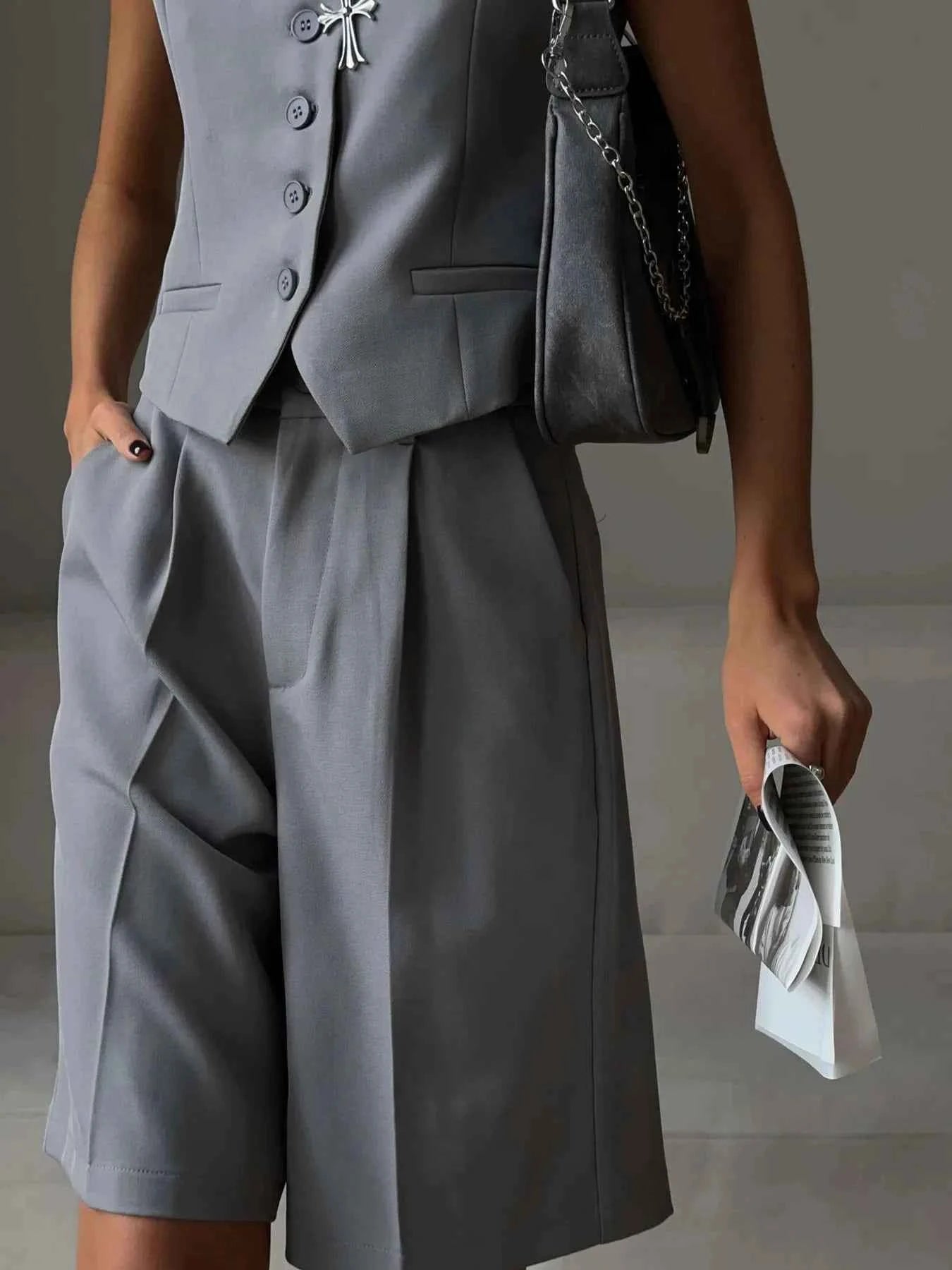 V-Neck Vest and Pants Two-Piece Blazer Set