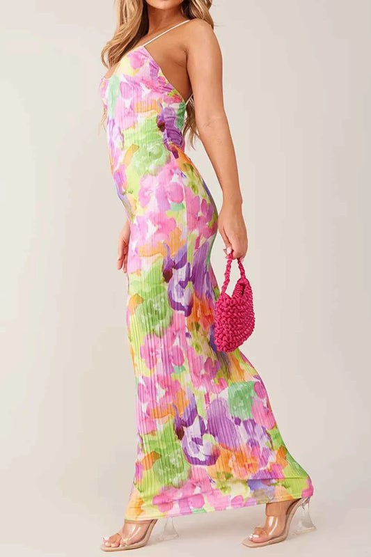 Backless Printed Maxi Cami Dress