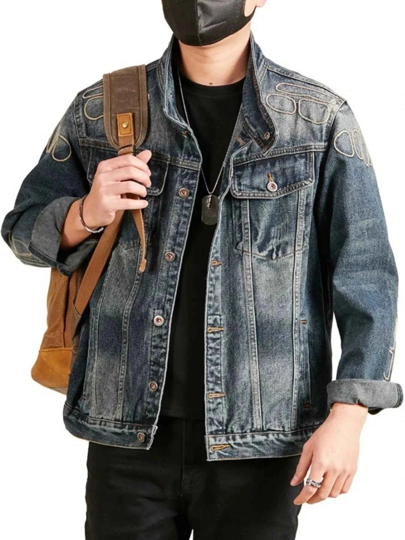 Men's Plus Size Button Up Long Sleeve Denim Jacket