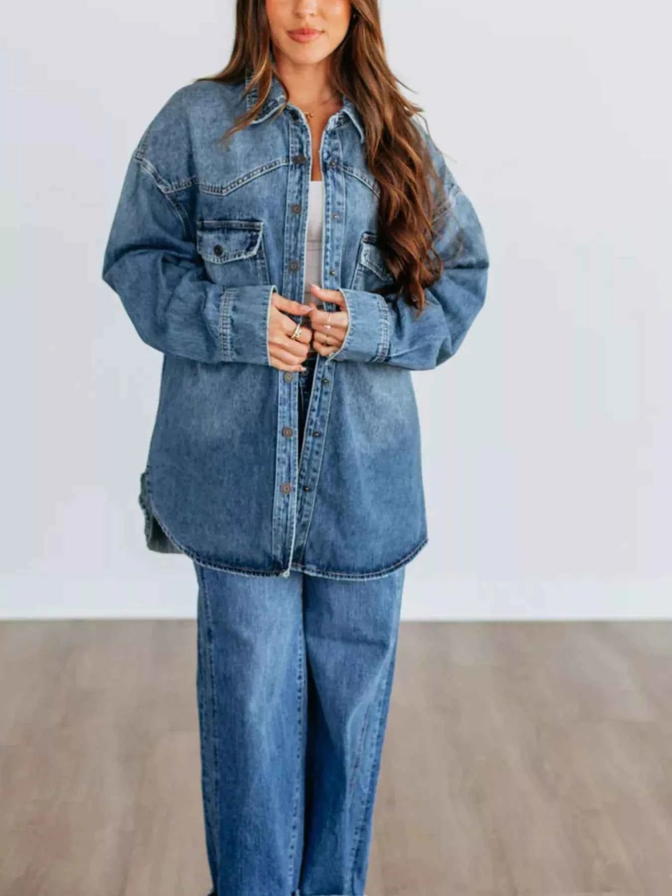 Snap Down Dropped Shoulder Denim Jacket